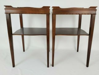 Antique Pair Mahogany Wood Two - Tier Superior End Side Tables Vintage 1947 4