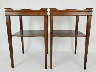 Antique Pair Mahogany Wood Two - Tier Superior End Side Tables Vintage 1947 5