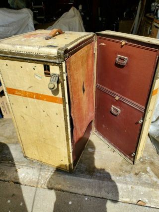 Antique Oshkosh Wardrobe Steamer Trunk Luggage Chest Large 2