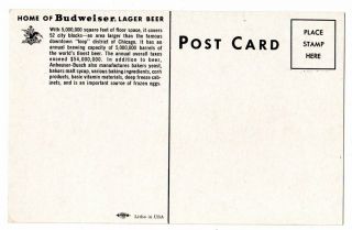 vintage advertising postcard,  Home of Budweiser Beer,  Anheuser - Busch.  St.  Louis,  MO. 2