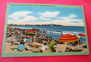 Bathing Beach Great Boars Head Hampton Beach Nh Vintage Linen Postcard
