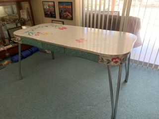 Vintage 50s Retro Formica Chrome Kitchen Table In Red,  Grey,  Green And Yellow