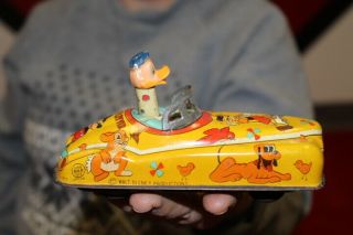 Vintage Line Mar Donald Duck Walt Disney Flivver Friction Car Metal Toy Sign