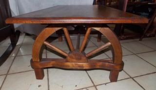 Solid Oak Mid Century Wagon Wheel Coffee Table (CT216) 5