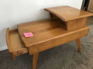 Heywood Wakefield Mid Century Maple Wood Step Up End Table With Drawer