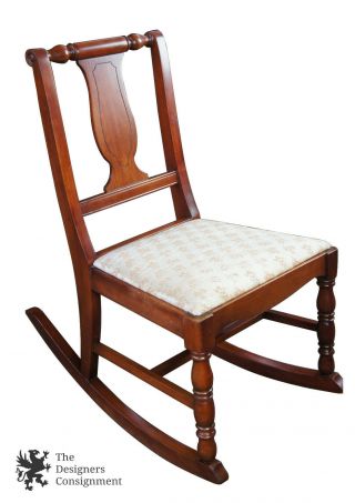 Antique Walnut Splat Back Rocking Chair Rocker Upholstered Seat Roses Childs