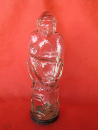 Vintage Glass Candy Container Monkey With Coconuts,  Tin Cap,  9.  8 Inches (25cms)