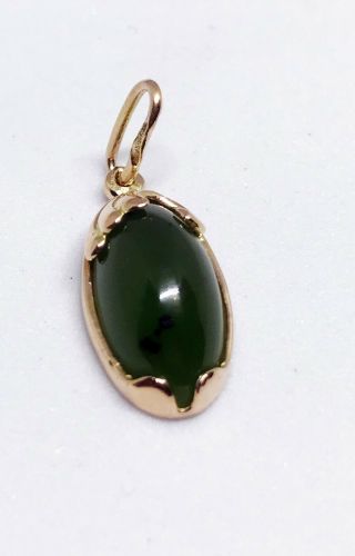 Russian Vintage 14k Rose Gold Pendant With Jade Nephrite Stone 583 Ussr