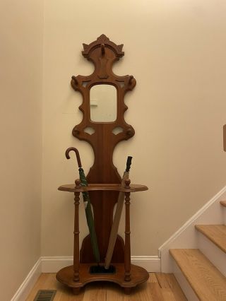 Vintage antique coat stand with umbrella holder and mirror 5