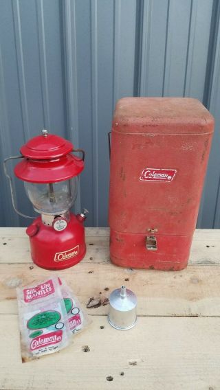 Vintage 1973 Red Coleman Single Burner Lantern W/case & Funnel