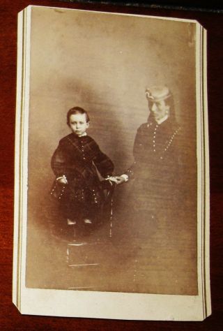 Cdv Photo Of Darling Boy In Dress With Ghostly Mother Off To The Right Side