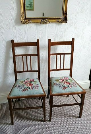 An Antique Edwardian Inlaid Needlpoint Chairs - Bedroom Hall Occasional