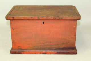 A RARE 19TH C PA MINIATURE BLANKET CHEST IN BITTERSWEET PAINT DOVETAILS 4