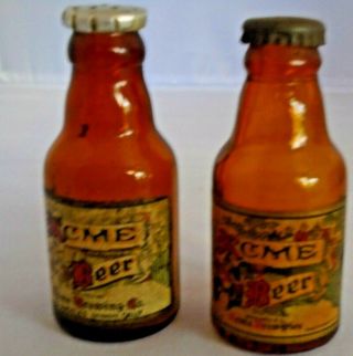 Vintage Cme Beer Bottle Salt And Pepper Shakers