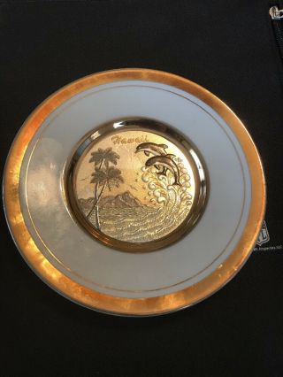 Hawaii Dolphin Scene 4 " Mini Plate " The Art Of Chokin " Gold & Silver