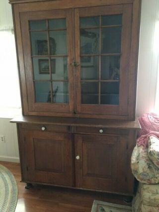 Antique Early England 2 Part Pine Step - Back Cupboard Country Kitchen C1850