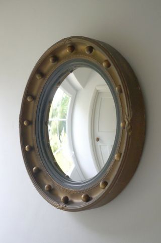 Vintage Regency Style Butlers Convex Wall Mirror Round Gilt & Ball Frame 2