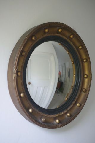 Vintage Regency Style Butlers Convex Wall Mirror Round Gilt & Ball Frame 3
