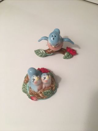 Vintage Blue Bird Mom And Baby Salt And Pepper Shakers