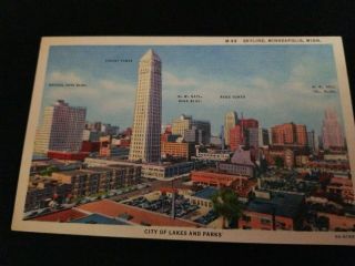 Minneapolis Minnesota City Skyline Vintage Curt Teich Linen Postcard 1935 Unpost