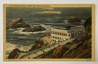 Ca Postcard Cliff House & Seal Rocks - San Francisco,  California Vtg Linen B10