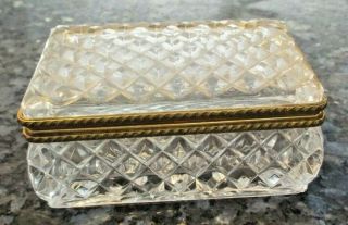 Vintage Quilted Style Crystal Trinket Box W Gold Trim