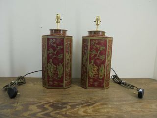Red Chinese Style Tea Tin Tea Caddy Table Lamps Table Lamps