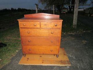Fantastic Antique England Cherry Chest Of Drawers Small Size Turned Feet 184