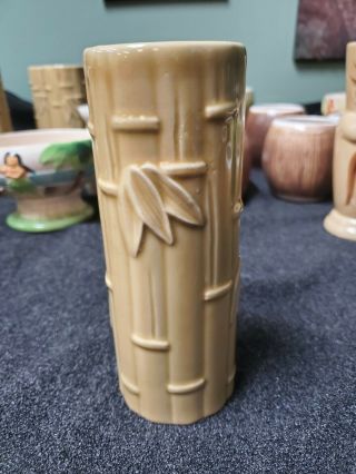 Bud Vase Japan Vintage Pottery Tan Light Brown Bamboo Leaf Tall Flower