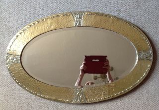 Antique Art & Crafts Hammered Brass Framed,  Bevelled Edge Mirror 3