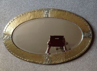 Antique Art & Crafts Hammered Brass Framed,  Bevelled Edge Mirror 4