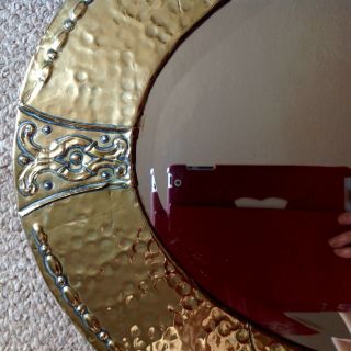 Antique Art & Crafts Hammered Brass Framed,  Bevelled Edge Mirror 5