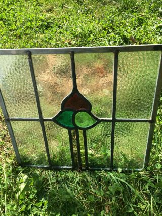Vintage Old English Stained Glass Stable Leaded Frame Burgundy 2greens Yellow Ii