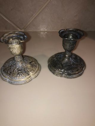 1890’s Jennings Brothers Cast Metal Candlestick Holders Pair Marked Jb 2457