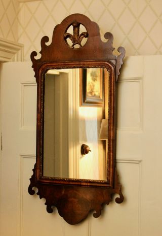 A Stunning Antique Regency Fret Mirror,  Figured Walnut,  Prince Of Wales Plume