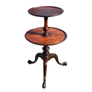 Antique Chippendale Carved Mahogany Round 2 Tier Pie Crust Table