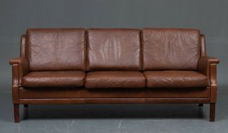 Vintage Danish Mid Century Georg Thams 3 Person Sofa In Cognac Leather 1960