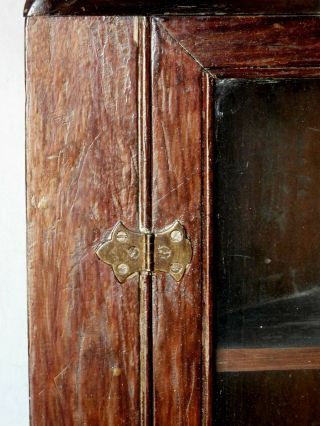 Antique hanging corner cupboard cabinet 19th c.  glass door brass pine Victorian 3