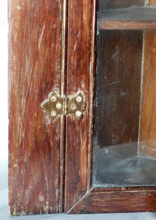 Antique hanging corner cupboard cabinet 19th c.  glass door brass pine Victorian 6