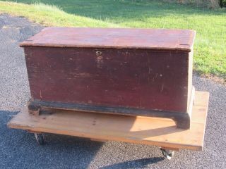 Small Lancaster County Antique C 1790 Blanket Chest Old Red Paint 7& Mustard Str