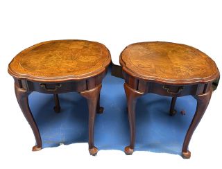 Ethan Allen French Country Burled Wood End / Accent Tables Set Of Two