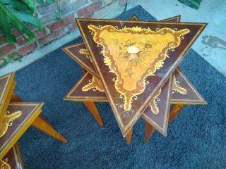 Italian Inlaid Wood Hexagon Nesting Tables Coffee Tables