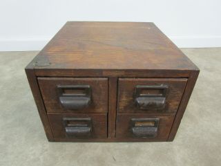 Vintage Mission Oak Wood Filing Cabinet Of 4 Card Index Drawers Antique Library