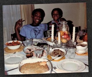 Vintage Photograph Two Young African American Boys Sitting At Dinner Table