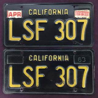 Vintage California Black & Gold License Plates 1963 - 1969 Years Lsf 307 Dmv Clear