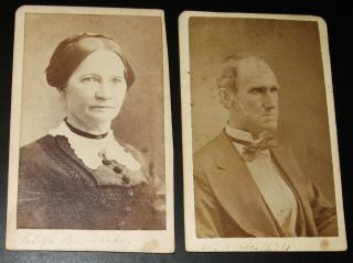 2 Cdv Photos Portraits Of Col.  & Mrs.  Eliza Drake By Wykes Of Quincy Illinois