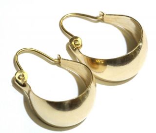 14k Yellow Gold Wide Hoop Earrings 3.  2g Estate Vintage Unique Antique Womens