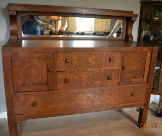 Burrows Bros.  Co.  Mission Style Tiger Oak Buffet With Mirror