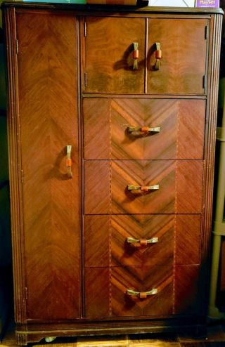 Stunning Vintage Armoire Wardrobe Art Deco Dresser Bureau Chest Of Drawers