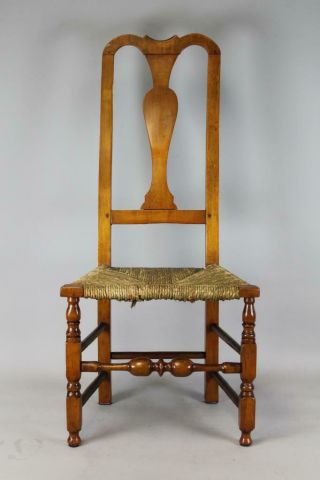 Rare 18th C Norwich,  Ct Qa Chair With Tall Bird Back And Button Feet In Cherry